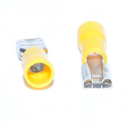 Papuc electric izolat mama galben 6.3mm pentru fire 4-6 mm², vedere detaliata fata-spate