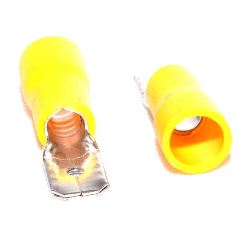 Papuc electric tip tata galben 6.3mm, conector izolat pentru fire electrice, set pereche mama-tata