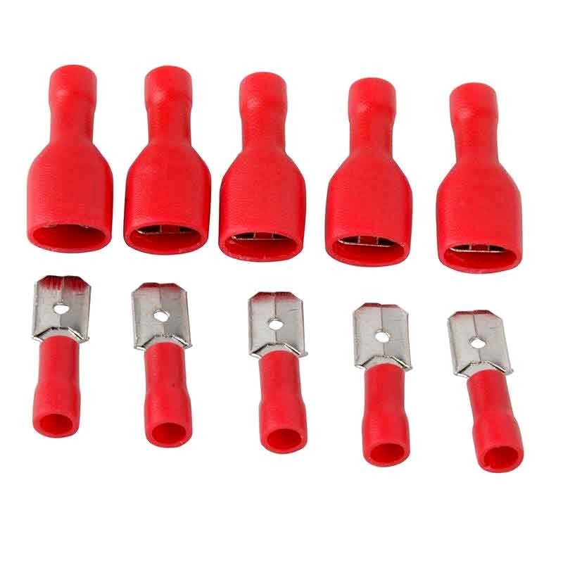Papuci terminali izolati rosu 6,3mm mama si tata, set pentru fire 0,5-1,5mm², conexiuni auto