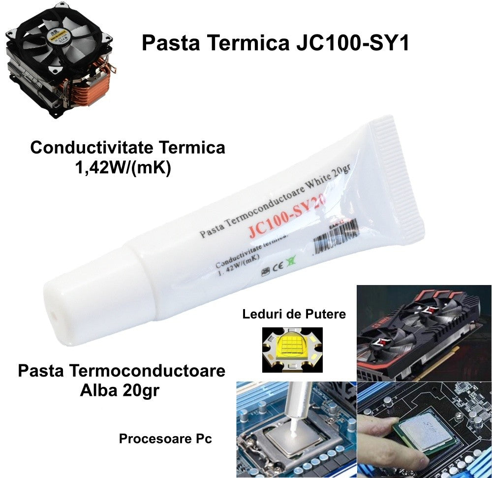 Pasta termoconductoare alba 1,42W/(mK), utilizari multiple: procesoare, placi video, LED-uri SMD