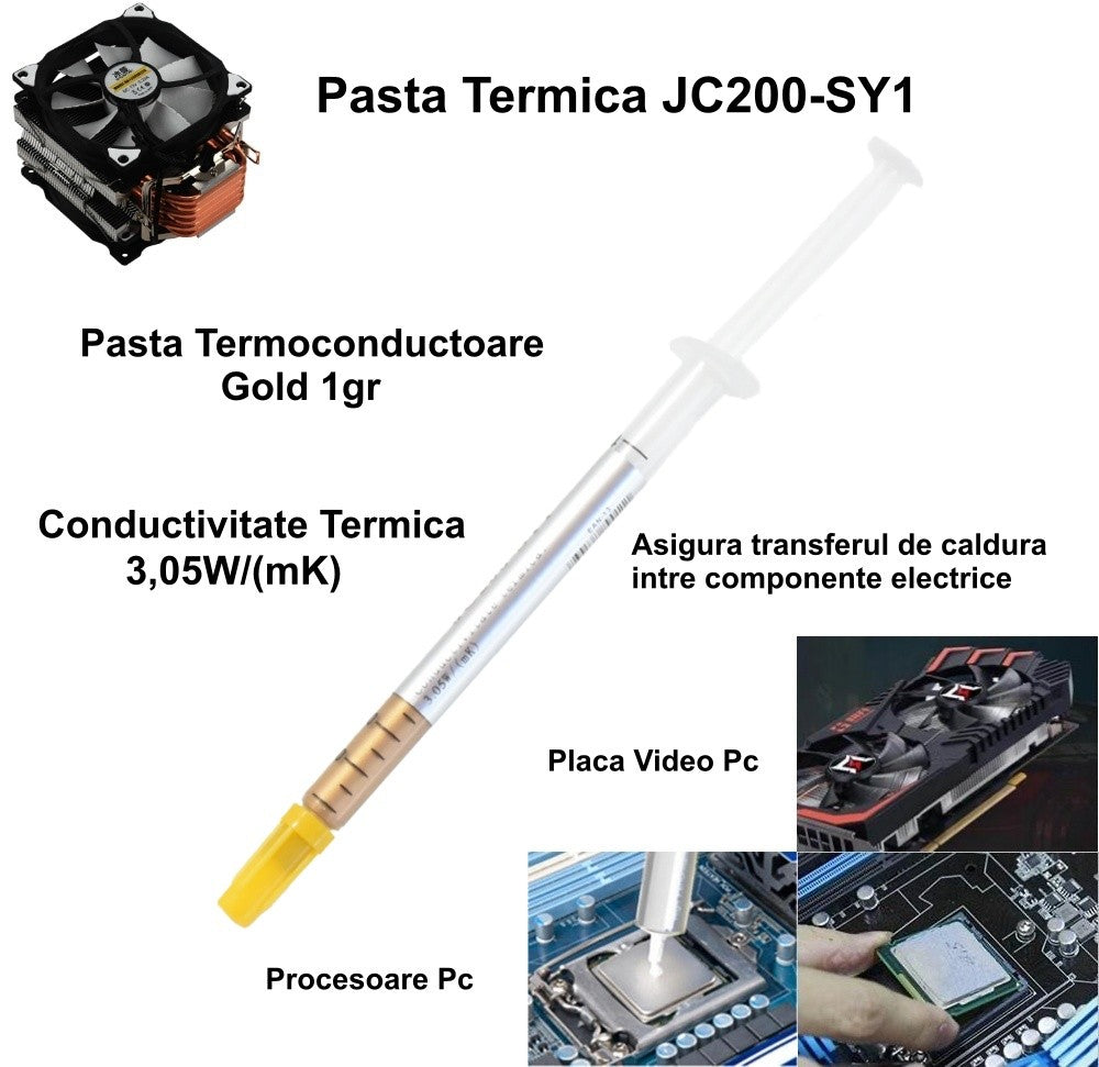 Pasta termoconductoare 1g aplicabila pe procesoare PC, placi video si componente electrice, 3,05 W/(mK)