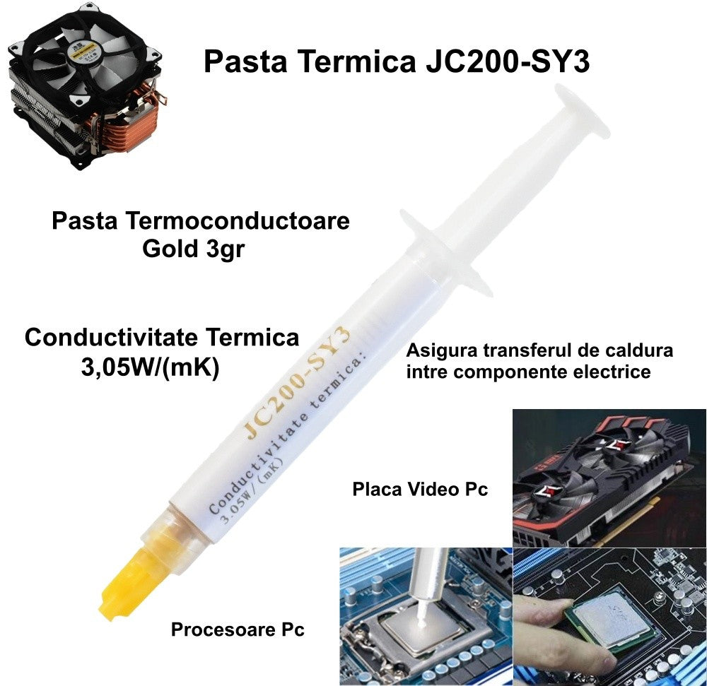 Pasta termica 3.05W/(mK), 3g, compatibila cu procesoare PC, placi video si componente electronice