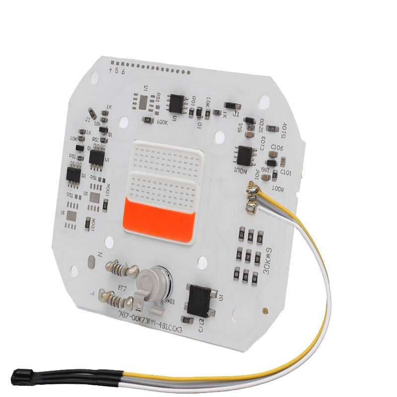 Chip LED COB RGB 50W verso, circuit integrat pe PCB cu conectori pentru alimentare 220V AC