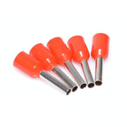 Pin terminal izolat rosu pentru cablu 1mm², lungime pin 8mm, set 5 bucati vizibile pe fond alb