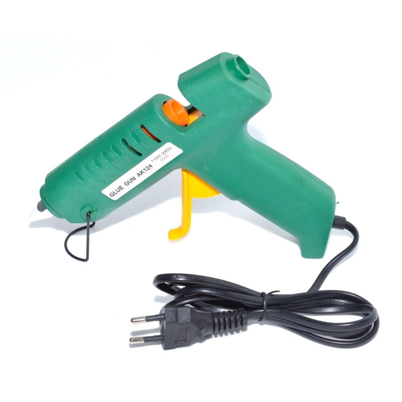 Pistol lipit silicon 11mm, 60W-100W, vedere din fata-lateral cu cablu si suport galben