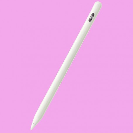 Stylus pen alb cu afisaj LED baterie, design ergonomic slim, aprox 20g, pentru ecrane capacitive