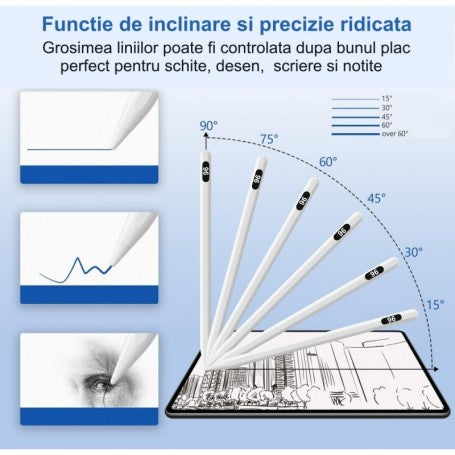 Stylus pen cu functie de inclinare 15-60 grade pentru control grosime linie la desen si schite