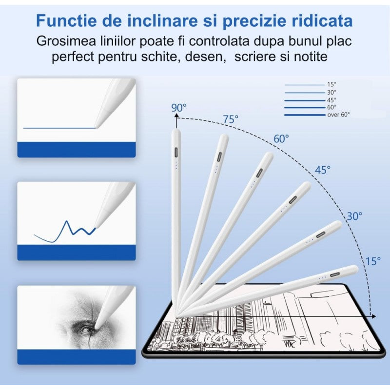Creion stylus cu functie de inclinare 15-90 grade pentru controlul grosimii liniilor la desen si schite digitale