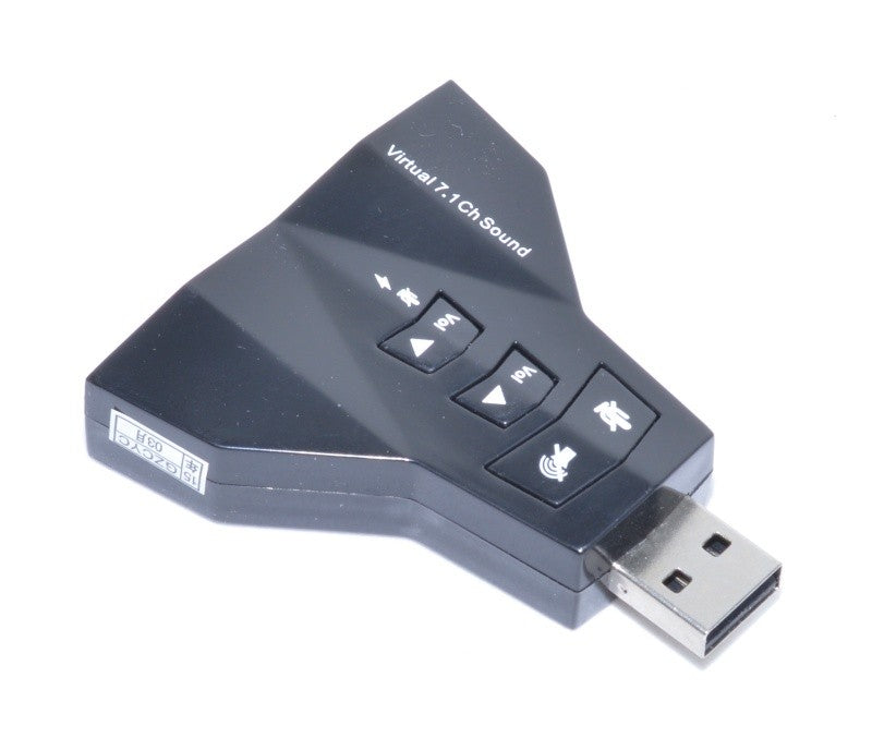 Placa de sunet USB 7.1 virtual, vedere din spate cu eticheta si conector USB tip A vizibil