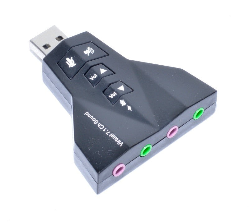 Placa de sunet USB 7.1 virtual, dubla intrare/iesire jack 3.5mm, butoane volum si mute, format compact negru