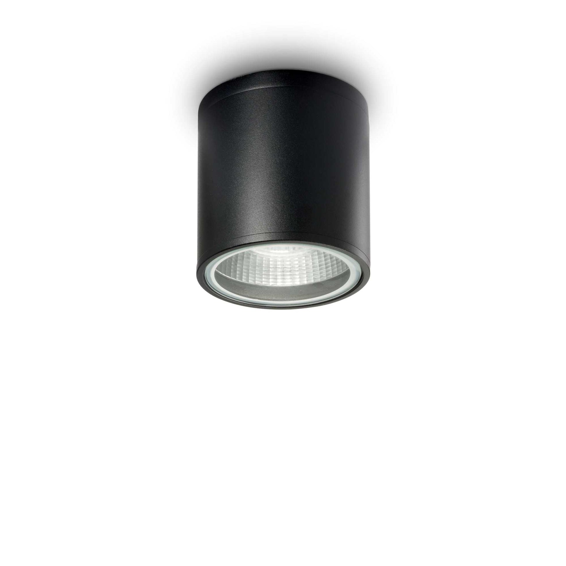 Plafoniera LED aplicata pe tavan, cilindrica, negru mat, montaj direct, cu lentila optica texturata