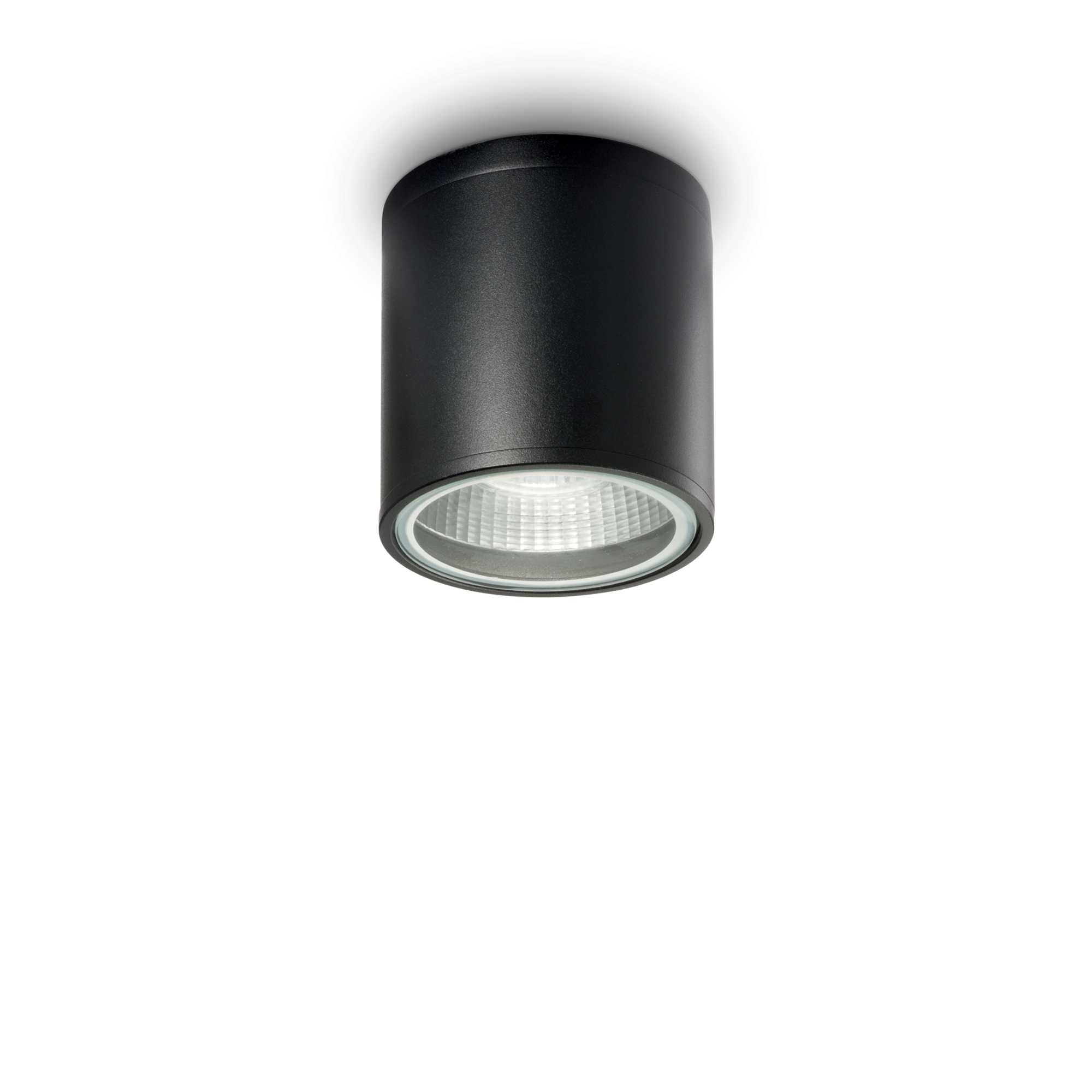 Plafoniera LED aplicata pe tavan, cilindrica, negru mat, montaj direct, cu lentila optica texturata
