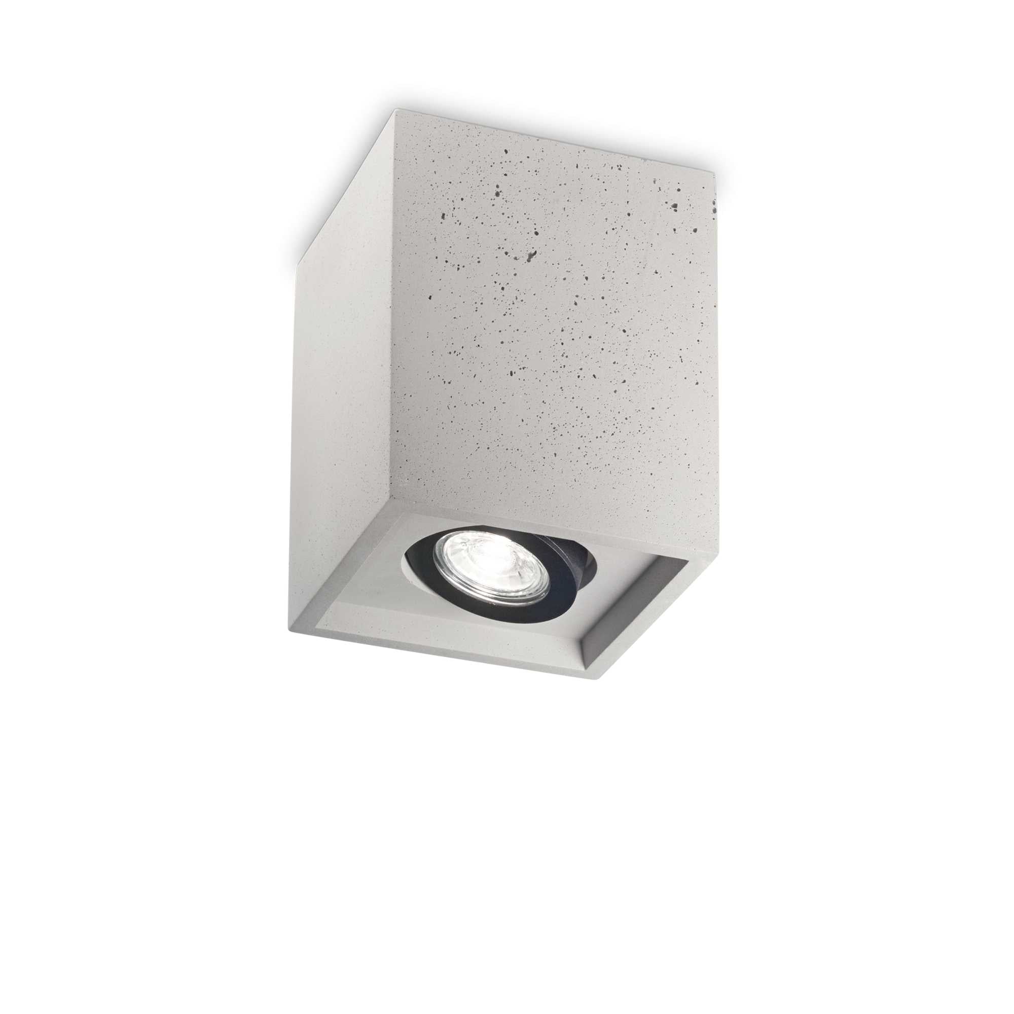 Plafoniera aplicata cubica efect beton, spot GU10 orientabil, montaj tavan, finisaj gri mat, design industrial