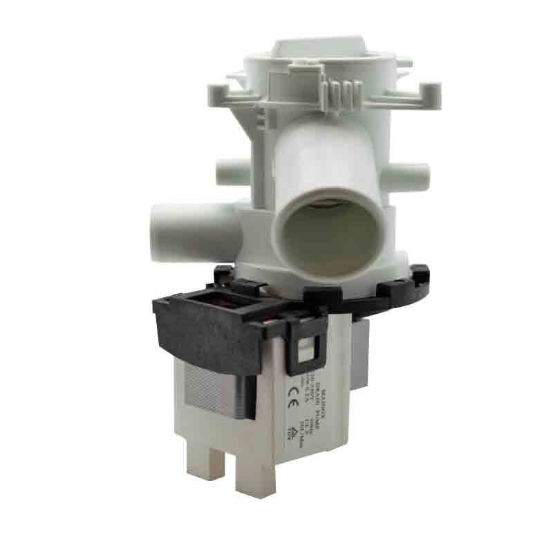 Pompa de evacuare cu corp pentru masina de spalat, 220-240V, debit 21 l/min, 2 orifici furtun, montaj cu 3 suruburi