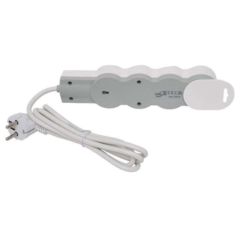Prelungitor 4 prize Schuko, 2500W, 230V, vedere spate cu agatatoare demontabila si cablu 5m