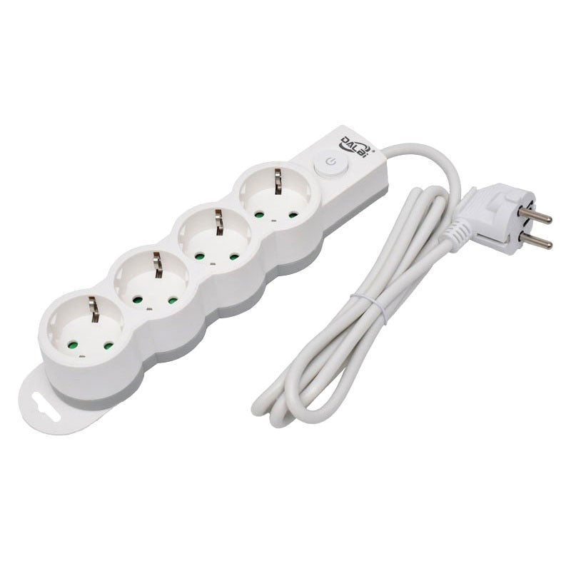 Prelungitor electric 4 prize cu intrerupator LED si cablu 5m, vedere din fata pe fond alb
