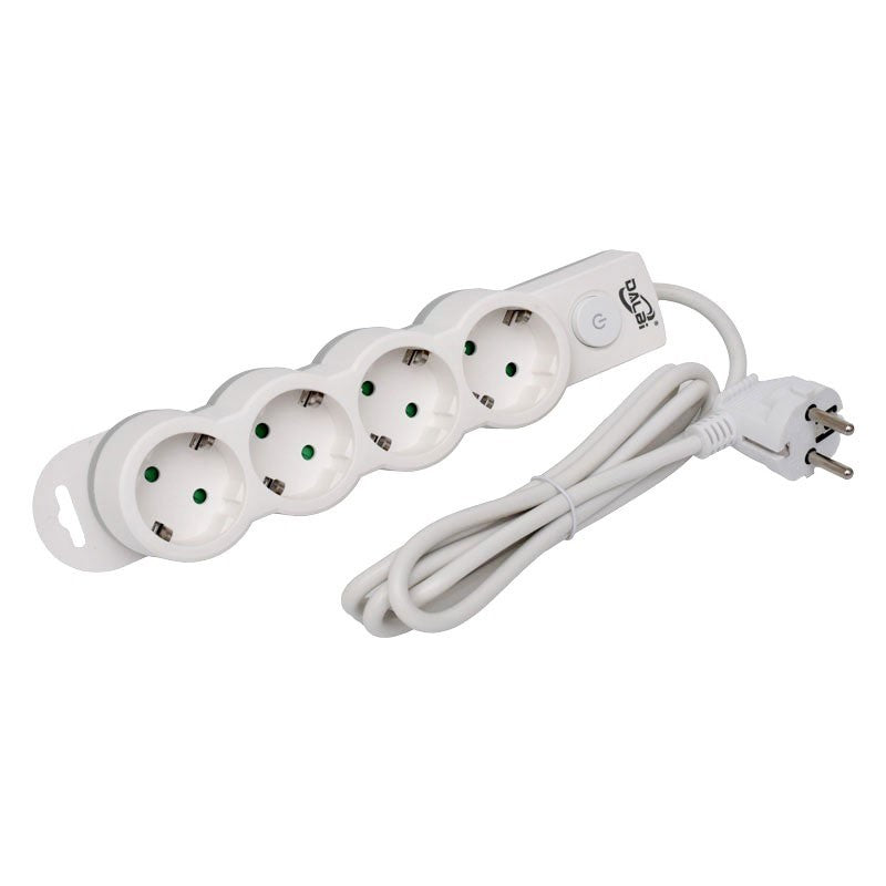 Prelungitor cu 4 prize Schuko si intrerupator LED, cablu 5m desfasurat, vedere laterala