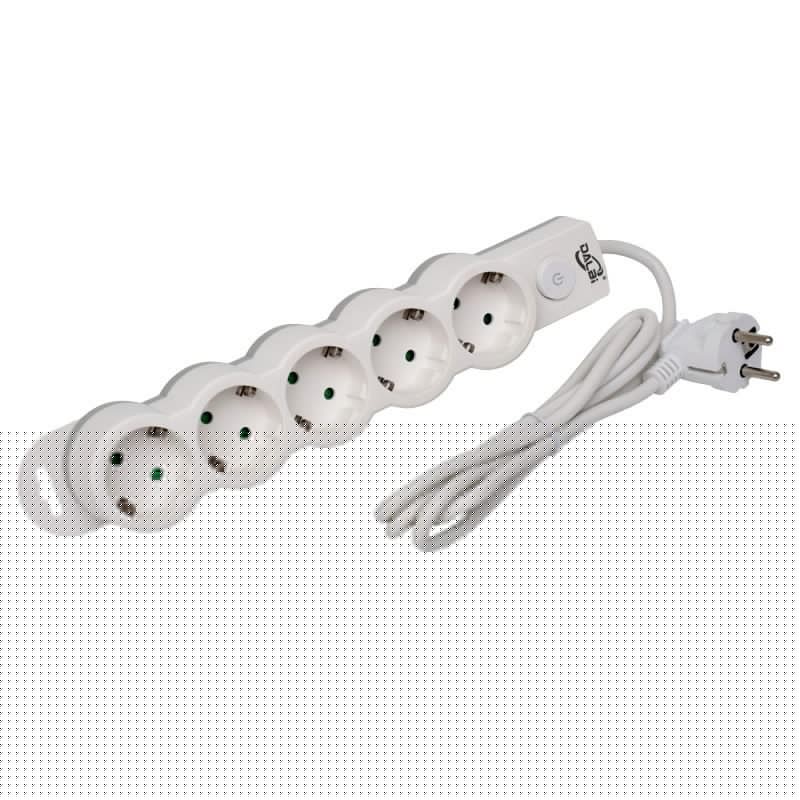 Prelungitor electric 5 prize cu intrerupator LED, vedere laterala pe fond alb