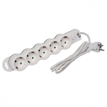 Prelungitor 4 prize Schuko cu intrerupator LED si agatatoare, vedere laterala, cablu 3m