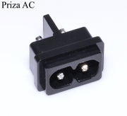 Priza AC mini tip C8 montaj pe aparat, 2 pini, corp plastic negru ignifug, compatibila stecker C7