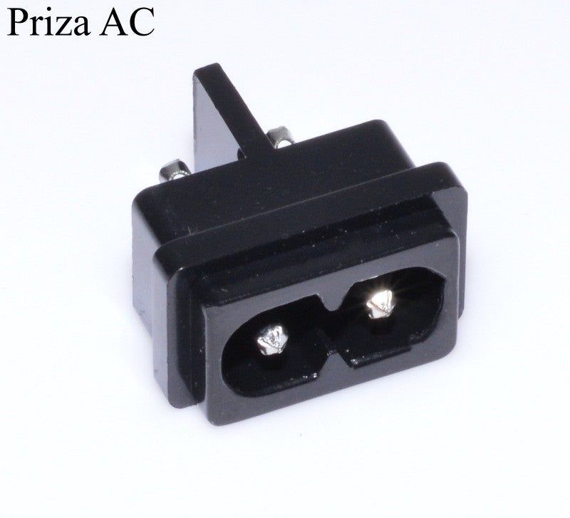 Priza AC mini tip C8 montaj pe aparat, 2 pini, corp plastic negru ignifug, compatibila stecker C7