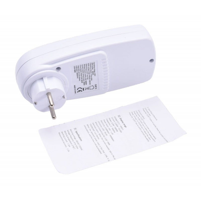 Contor energie priza vedere verso cu stecker Schuko si manual de utilizare inclus