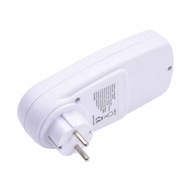 Contor energie priza vedere spate cu stecker Schuko si eticheta tehnica 16A 3680W