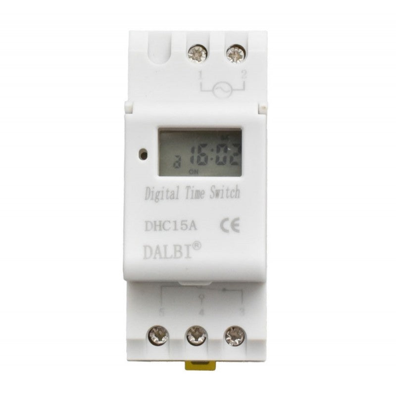 programator digital de timp cu releu pe sina DIN, 16A, 250V AC, display LCD, 20 programe ON/OFF