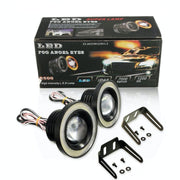 Set proiectoare LED auto 64mm, 10W, 1200lm, IP65, cu inel Angel Eyes si suporti de montaj inclusi