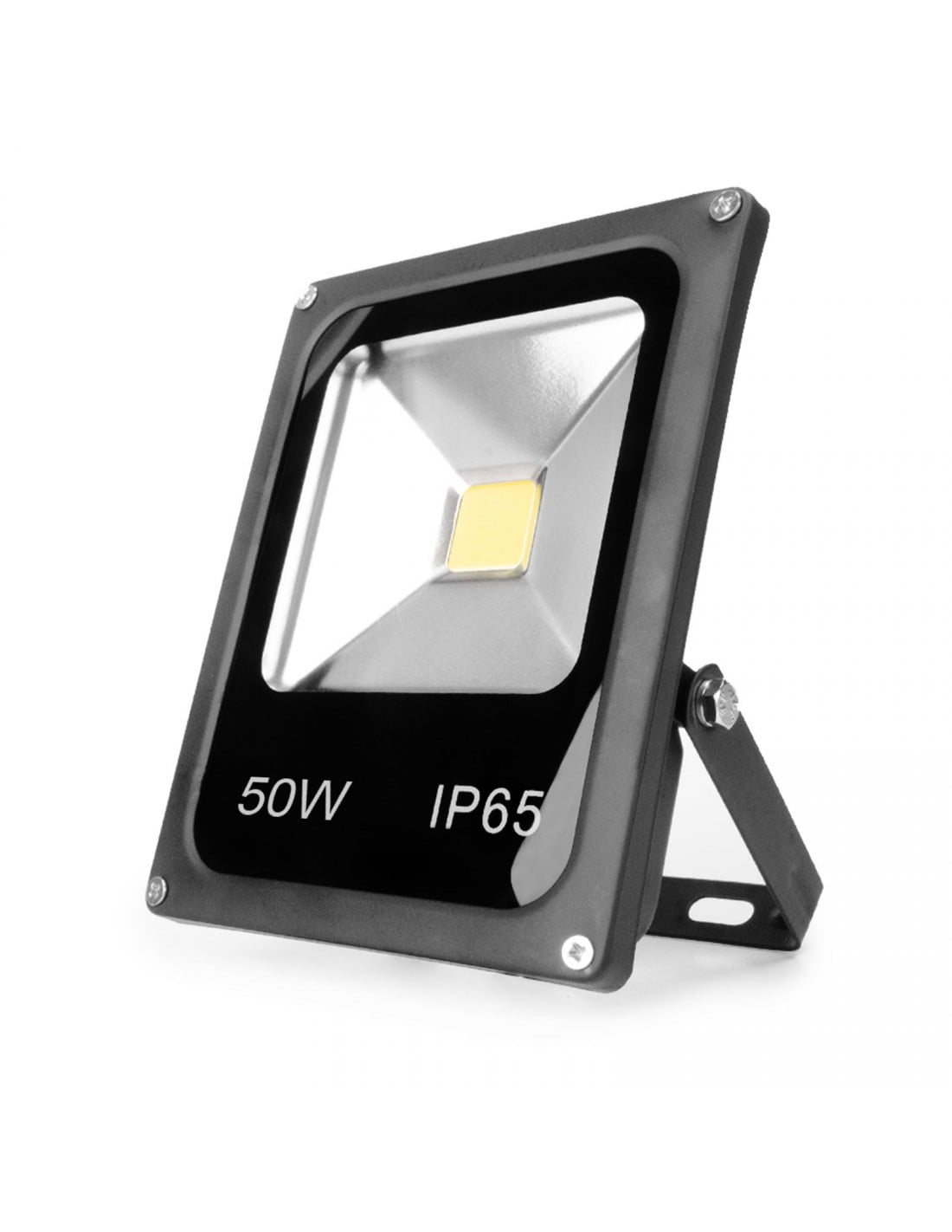 Proiector LED slim 50W IP65 cu chip COB, carcasa aluminiu gri, suport reglabil, pentru iluminat exterior