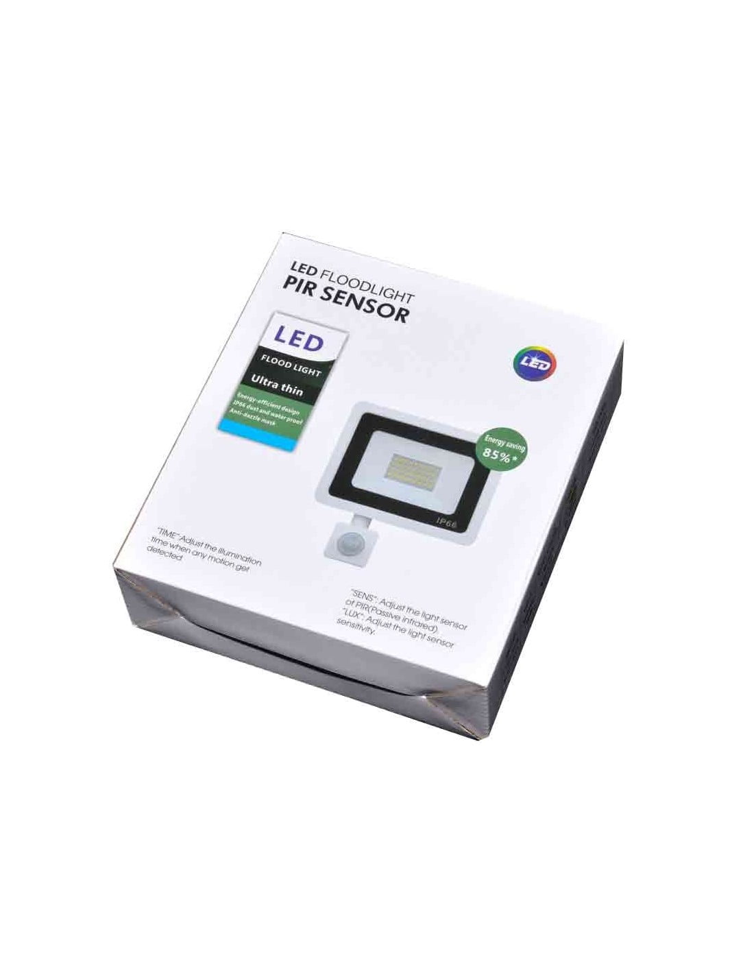 Cutie ambalaj proiector LED slim cu senzor PIR, IP66, economie energie 85%, design ultracompact