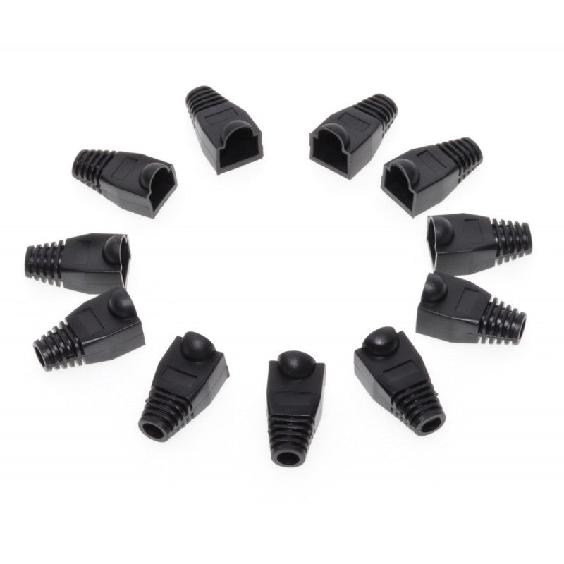 Set 100 bucati protectii mansoane negre pentru mufa RJ45, compatibile cablu UTP/FTP Cat5, Cat5e, Cat6
