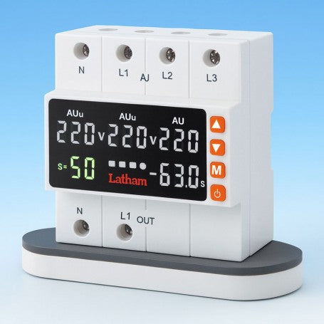 Comutator automat de transfer trifazat 63A pe sina DIN, display LED cu tensiune 220V pe 3 faze si timer reconectare