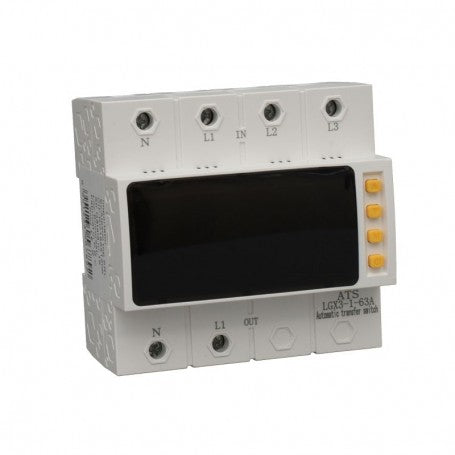 Comutator automat de transfer trifazat 63A, borne intrare N L1 L2 L3 si butoane configurare laterale