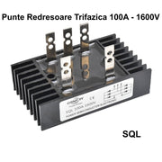 Punte redresoare trifazica 100A 1600V cu radiator din aluminiu si 5 conectori metalici pentru conversie AC-DC