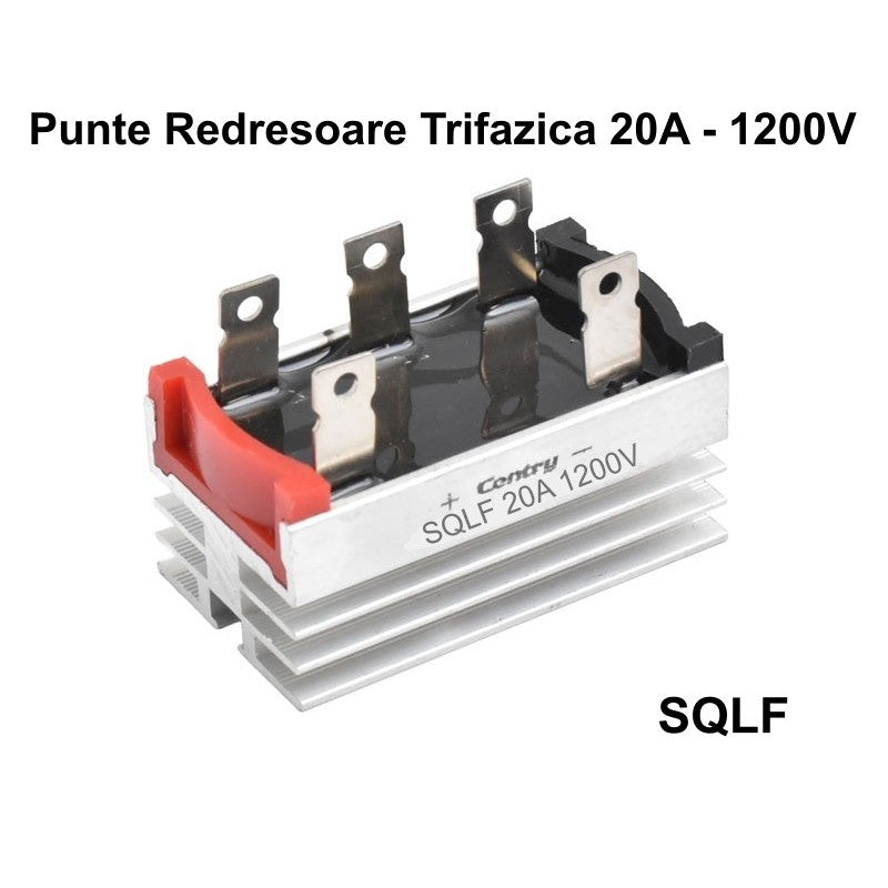 Punte redresoare trifazica 20A 1200V cu radiator aluminiu integrat si 5 terminale de conexiune