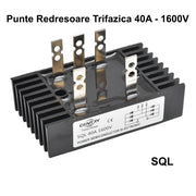 Punte redresoare trifazica 40A 1600V cu radiator din aluminiu integrat, terminale faston, conversie AC-DC