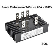 Punte redresoare trifazica 60A 1600V cu radiator aluminiu integrat si 5 terminale metalice