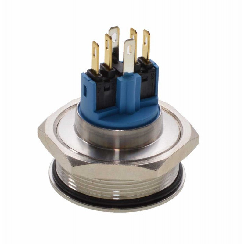 Buton push 30mm metalic, vedere spate cu terminale aurite si garnitura etansare IP67