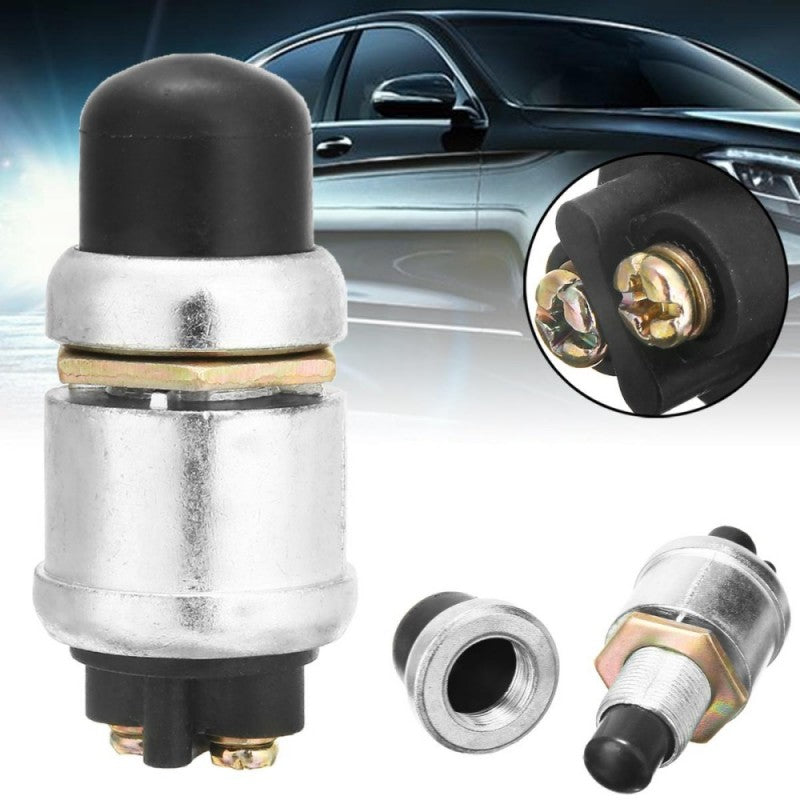 Buton push start auto 12V, utilizare pe vehicule, trei unghiuri de vedere cu detaliu terminali