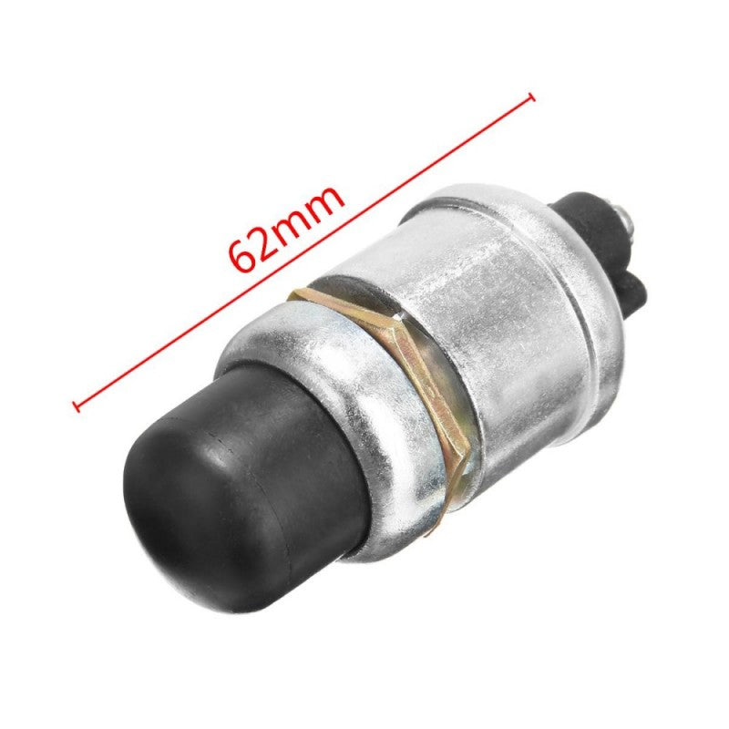 Buton push start metalic cu capac negru, lungime 62mm, vedere laterala cu dimensiuni