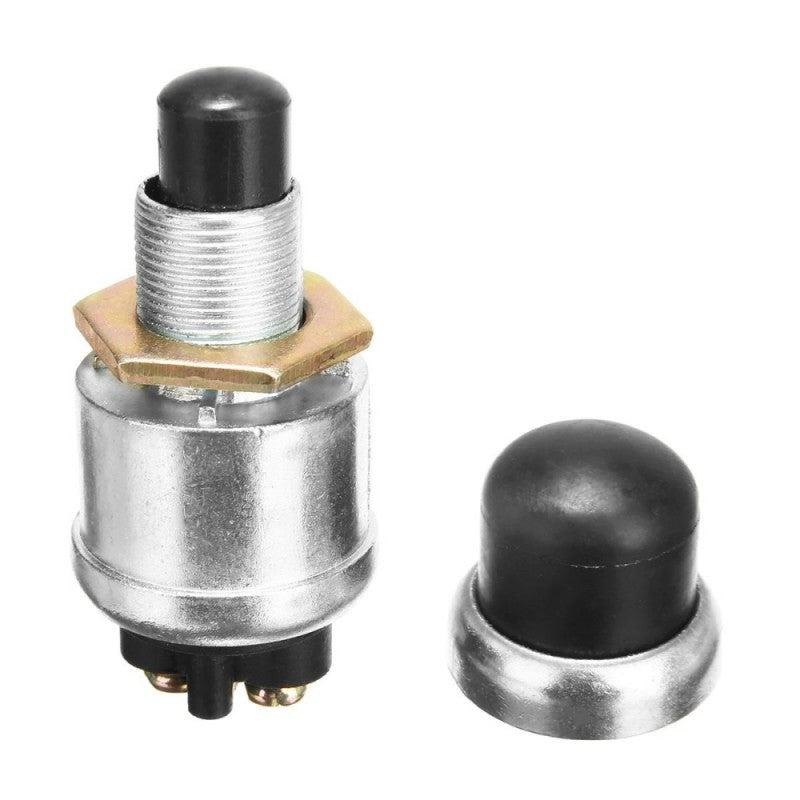 Buton push start demontat, corp filetat cu piulita de fixare si capac cauciuc detasat
