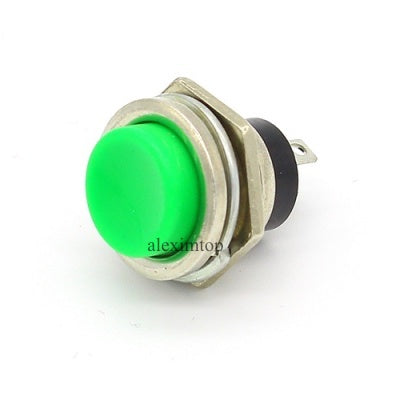 Push buton momentan verde cu carcasa metalica, 220V/3A, montaj prin gaura 16mm, fara retinere