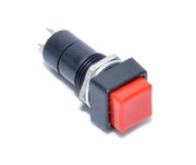 Buton push patrat fara retinere 12x37mm, cap rosu, 250V AC 3A, montaj prin filet, 2 contacte
