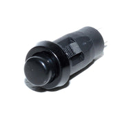 Buton push negru cu revenire, montaj prin filet, 12x32 mm, 220V AC 1.5A, corp plastic compact