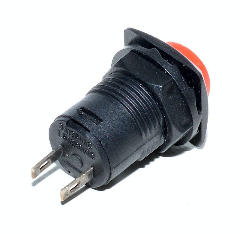 buton push patrat rosu, terminale spade vizibile, montaj panou, 250V AC