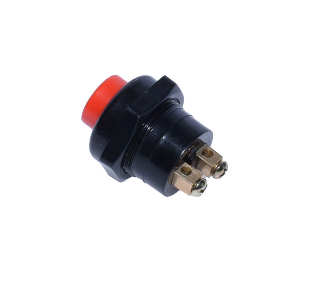 Buton push momentan cu borne alama, unghi lateral, corp negru ABS ignifugat