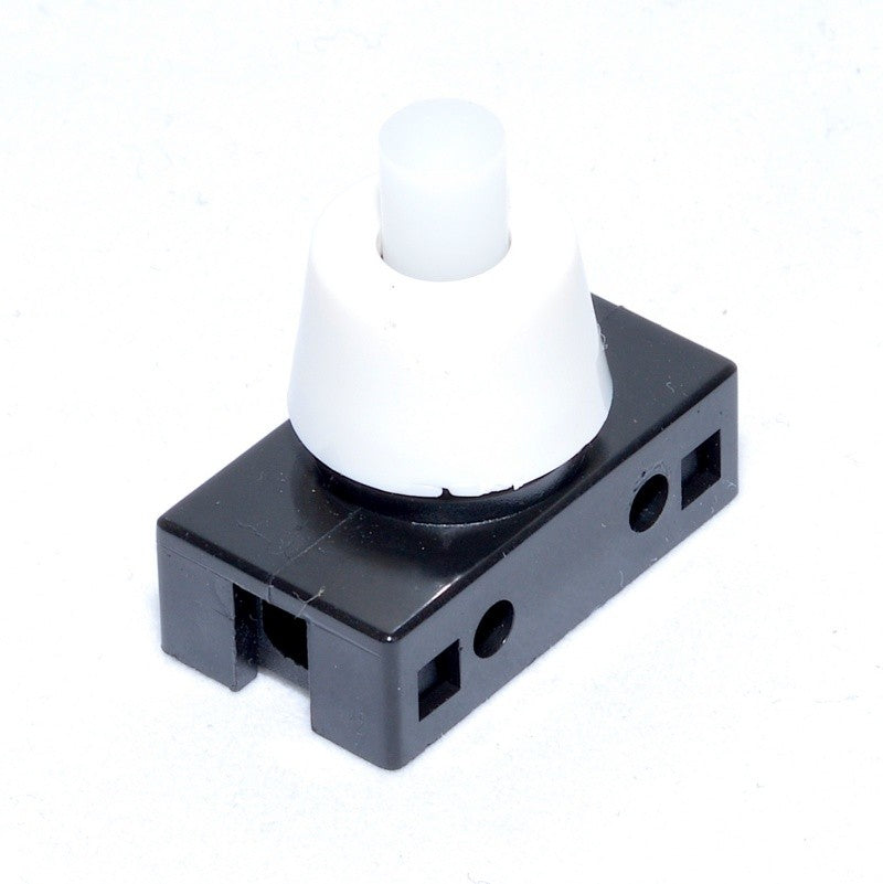 Intrerupator push pentru veioza, 250V AC, 3A, dimensiuni 15x26x25mm, buton alb cu corp negru