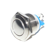 Buton metalic push 16mm fara retinere, 220V, contact NO, corp cromat din otel inoxidabil