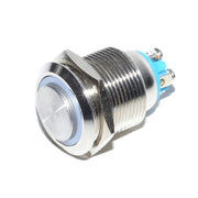 Buton metalic push cu retinere 19mm, LED inel rosu 220V, corp inox, borne surub NO